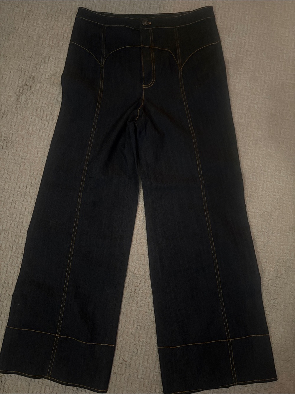 Women’s Dark Blue Wide-Leg Jeans with Contrast Stitching